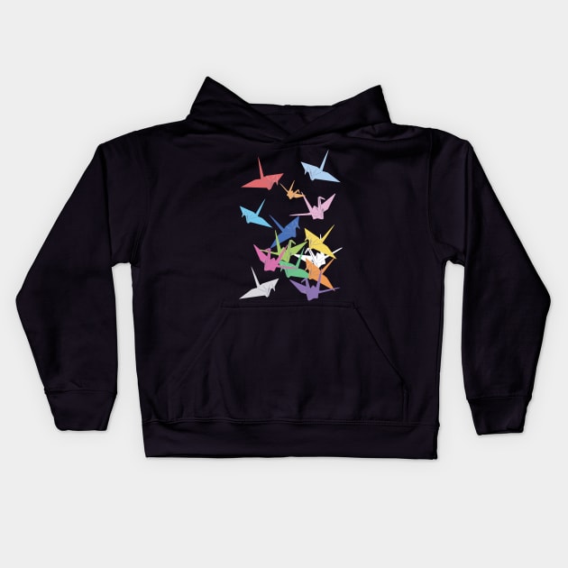 Rainbow of paper cranes Kids Hoodie by Indigoego